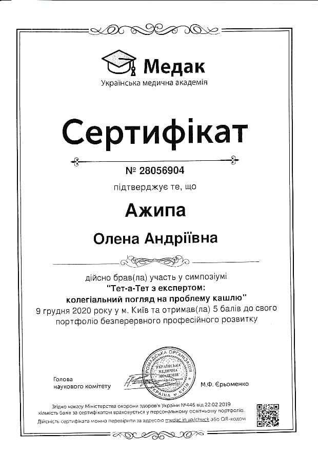 Сертификат об участии в симпозиуме